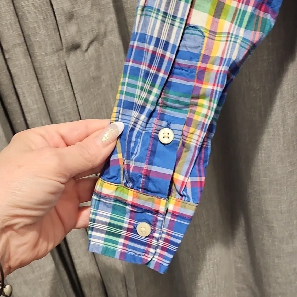 Ralph Lauren Boys Blue and Green Button Down Plaid Shirt